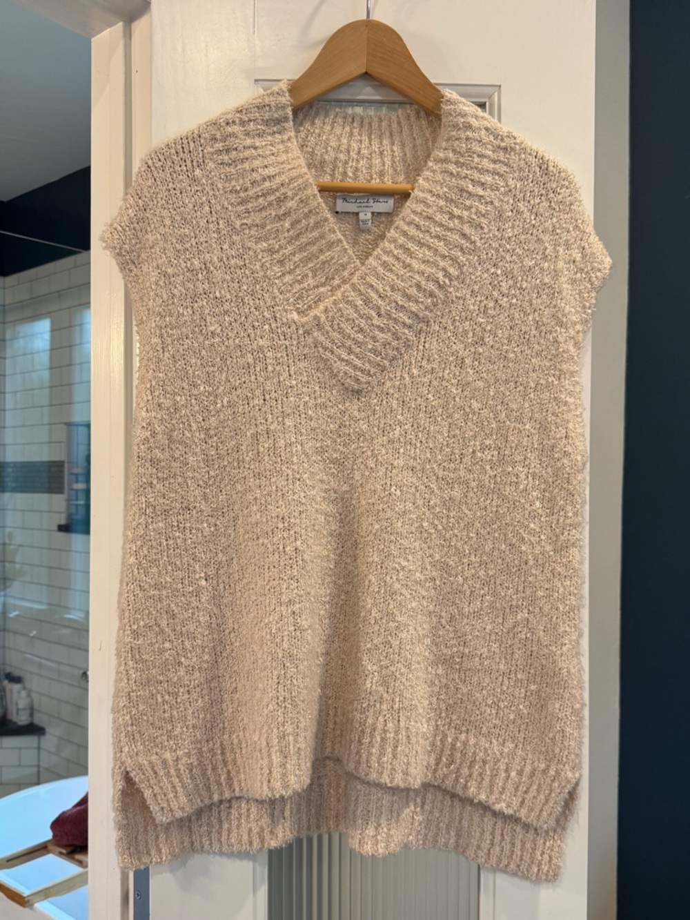Michael Stars Cozy Women's Cream V-Neck Knit Sweater Vest